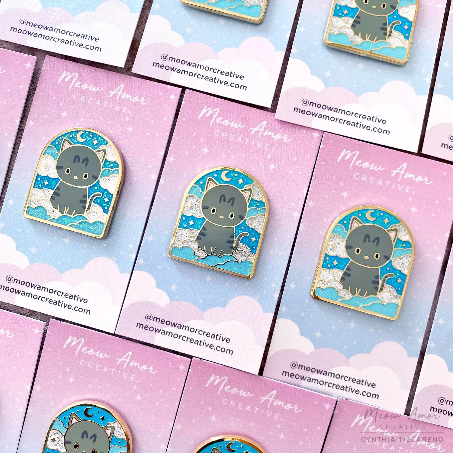 Gray Tabby Daylight Skies Glitter Enamel Pin
