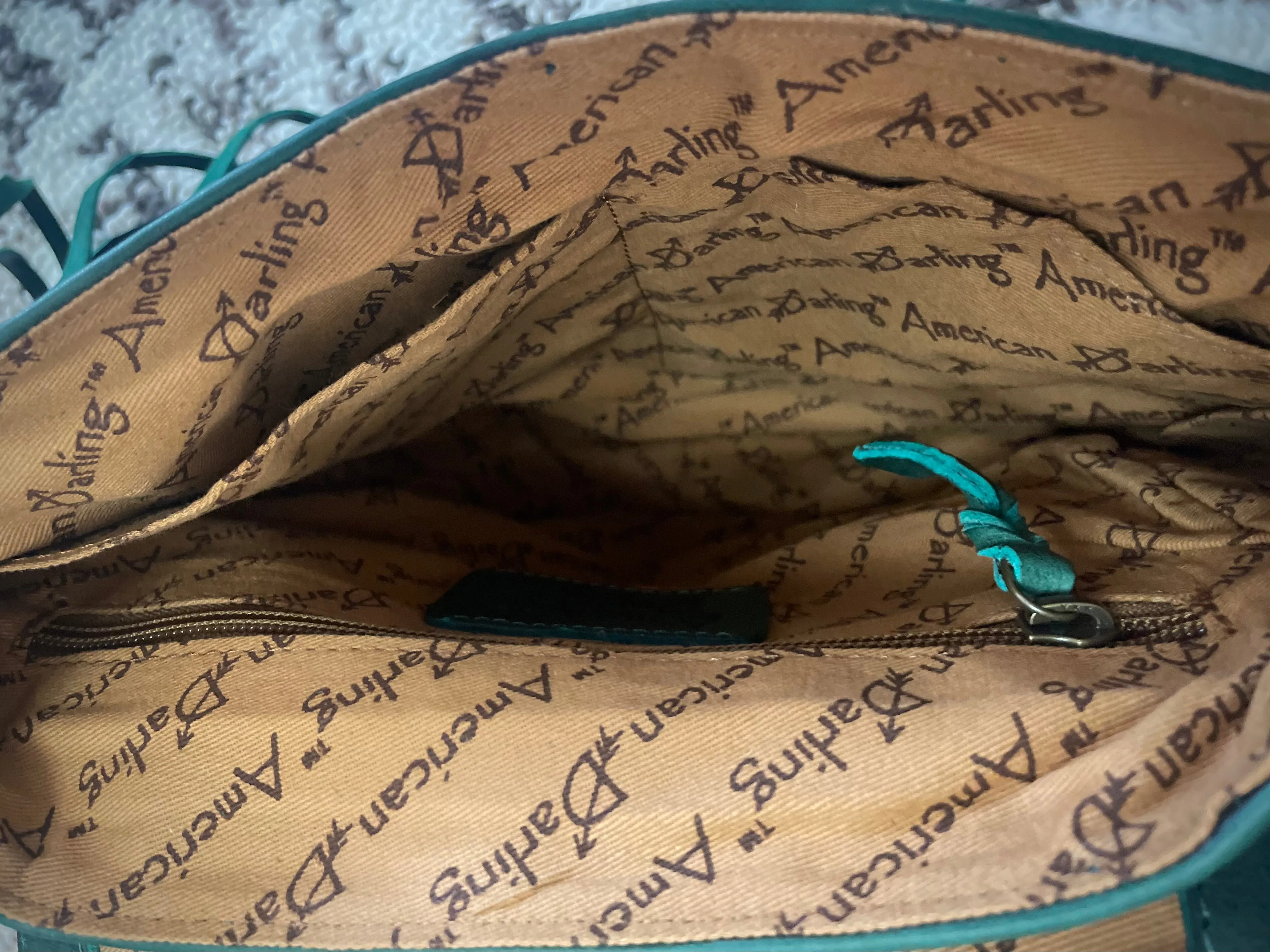 Green Leather Tooled Flap Fringe Bag