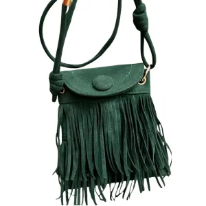 Green Suede Crossbody Purse with Fringe
