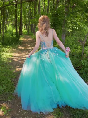 Green sweetheart neck tulle long prom dress, green formal evening dress