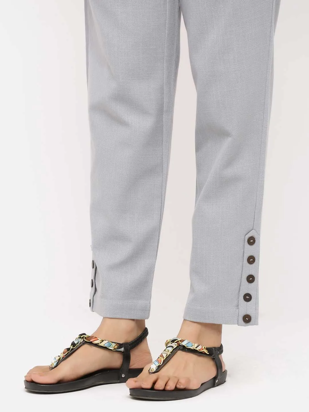 Grey Solid Cotton Slub Pants