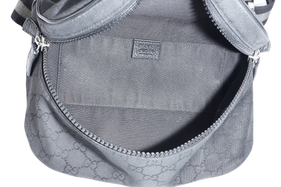 GUCCI 449182 204991 GG NYLON WAIST BAG SILVER HARDWARE WITH DUST COVER AND BOX