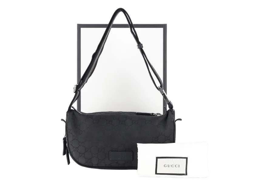GUCCI 449182 204991 GG NYLON WAIST BAG SILVER HARDWARE WITH DUST COVER AND BOX