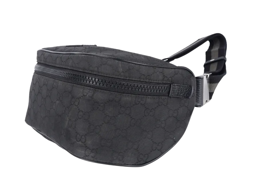 GUCCI 449182 204991 GG NYLON WAIST BAG SILVER HARDWARE WITH DUST COVER AND BOX