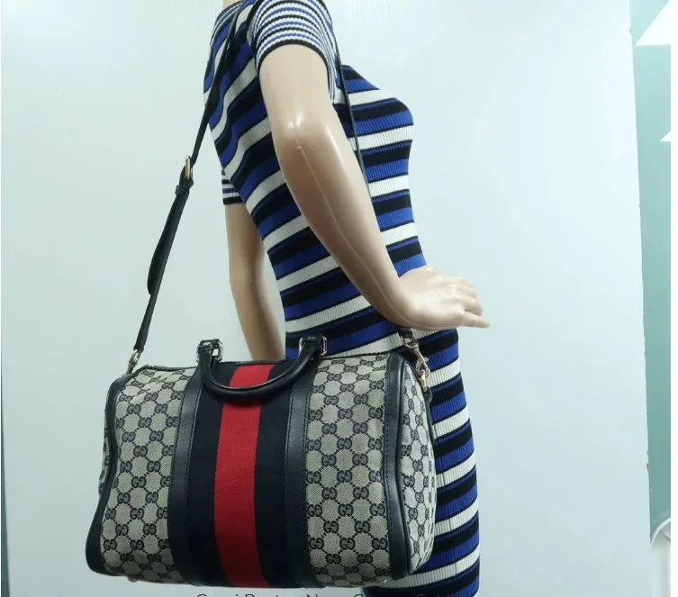Gucci Boston Navy Canvas Satchel Bag