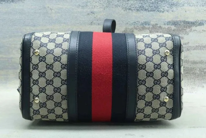Gucci Boston Navy Canvas Satchel Bag