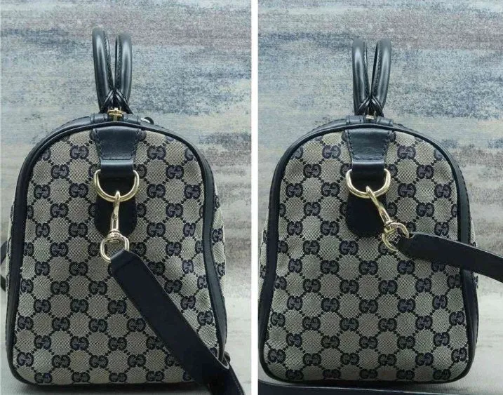 Gucci Boston Navy Canvas Satchel Bag