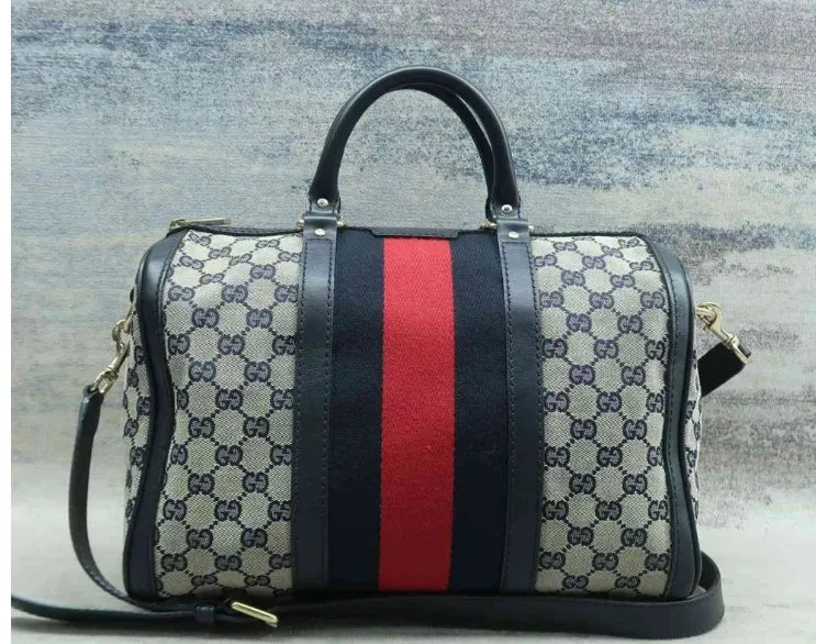Gucci Boston Navy Canvas Satchel Bag