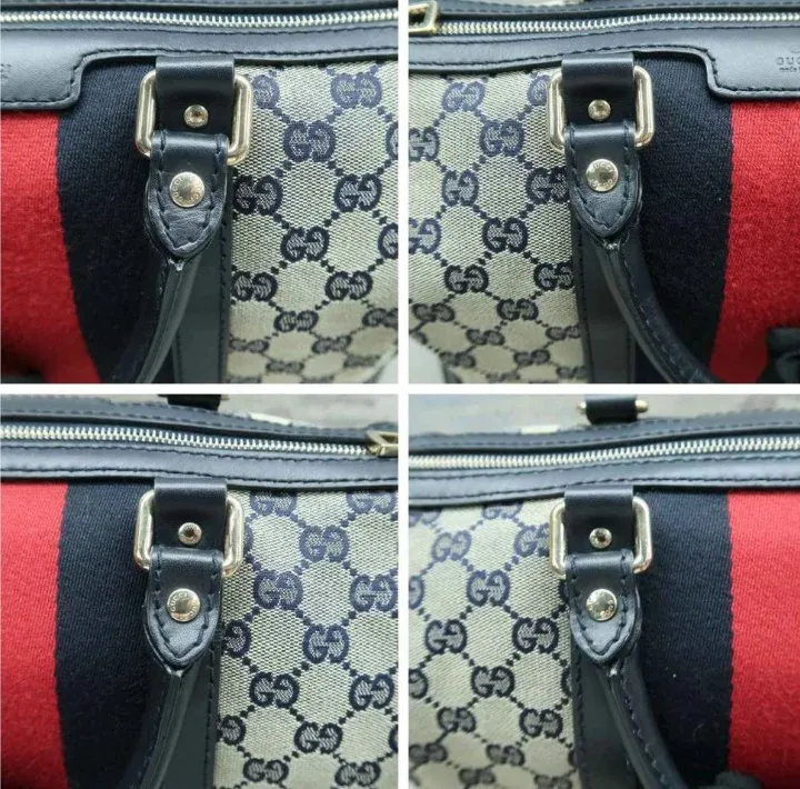Gucci Boston Navy Canvas Satchel Bag