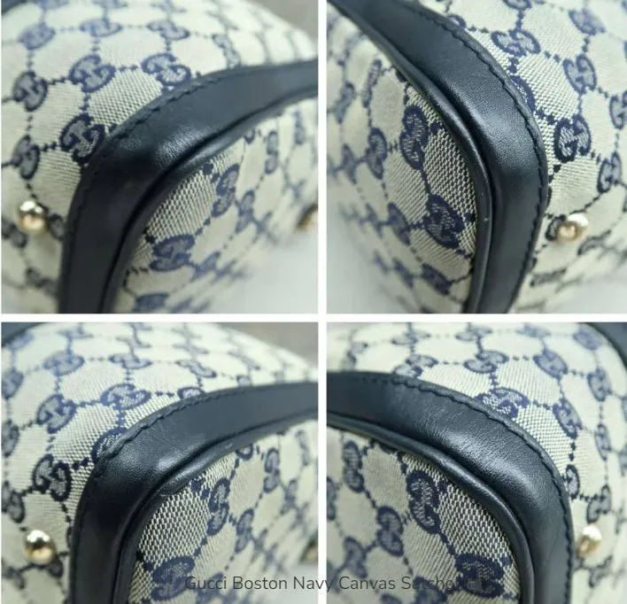 Gucci Boston Navy Canvas Satchel Bag