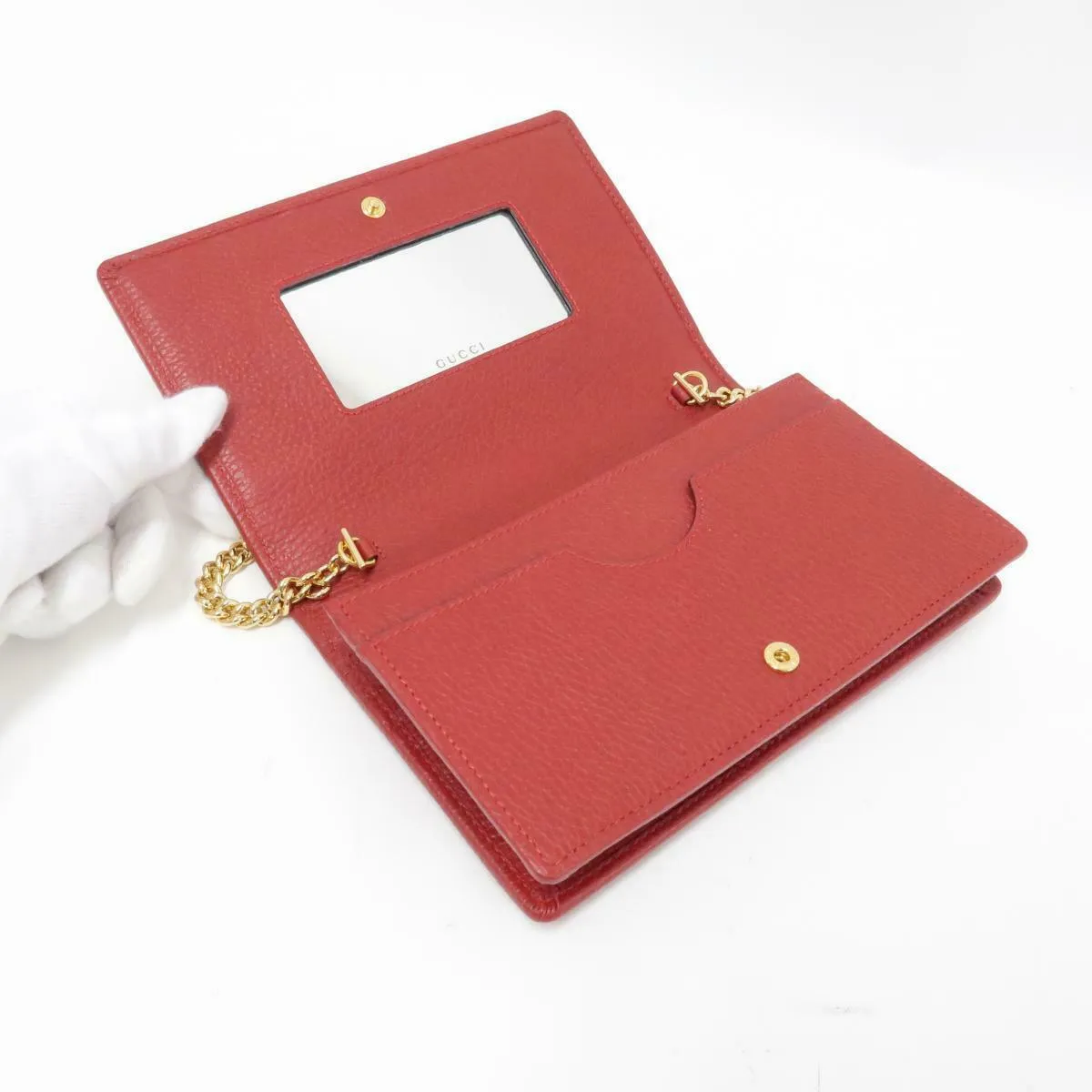 Gucci Crossbody Oversized Wallet Bag with Removable Chain and Mirror in Red