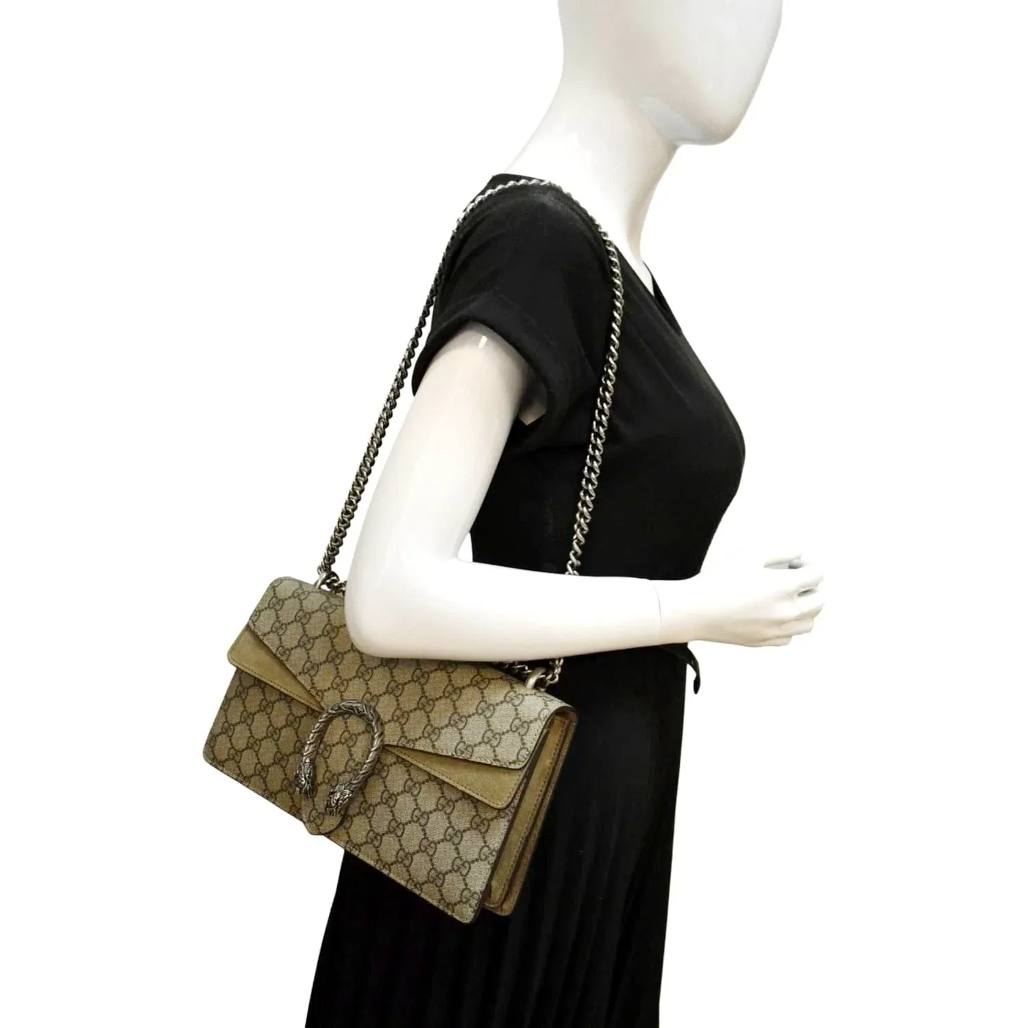 GUCCI Dionysus Small Size GG Canvas Shoulder Bag Beige 400249