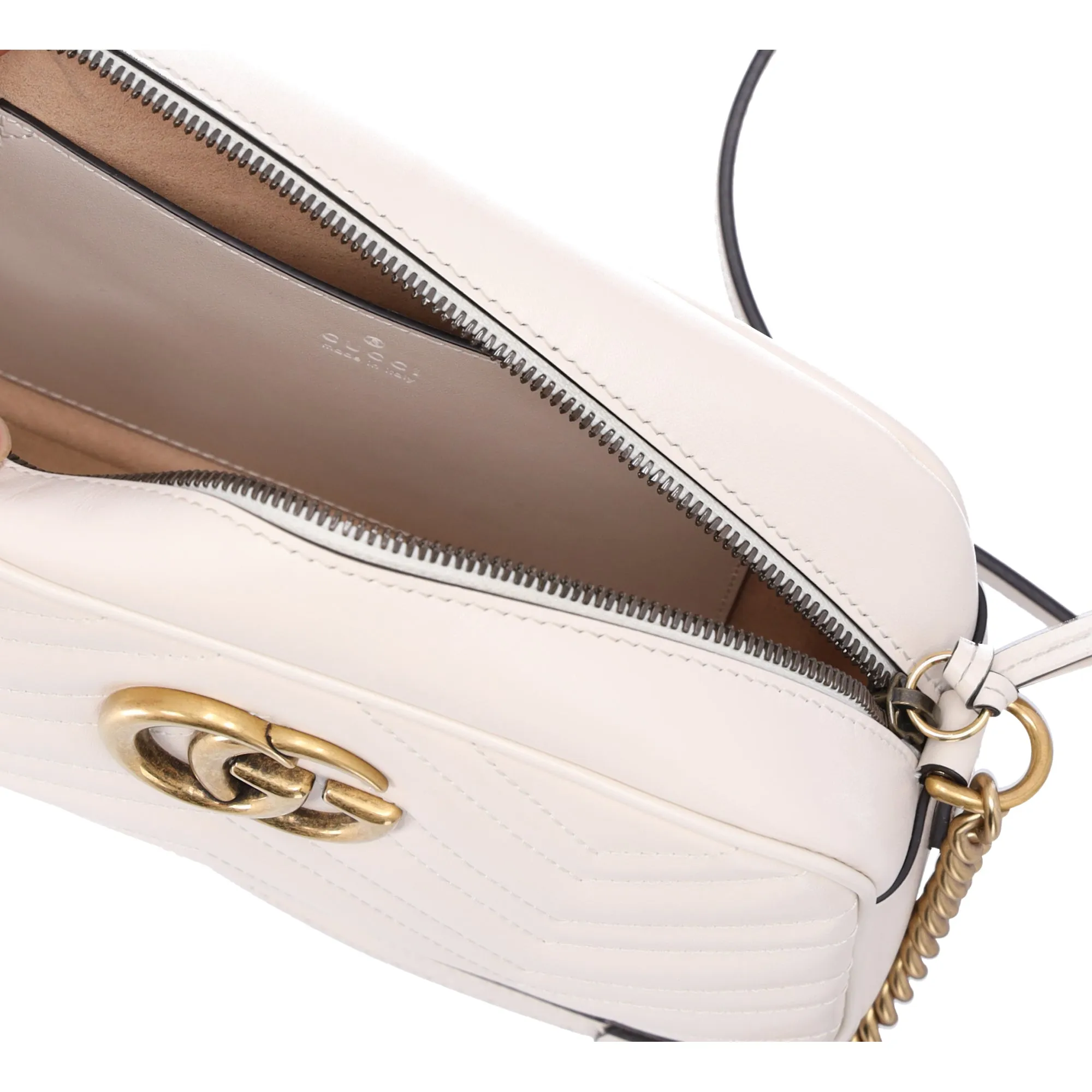 GUCCI GG Marmont Quilted Small Shoulder Bag Crossbody  47632 Cream Leather