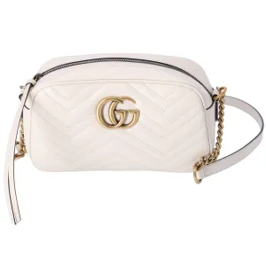 GUCCI GG Marmont Quilted Small Shoulder Bag Crossbody  47632 Cream Leather