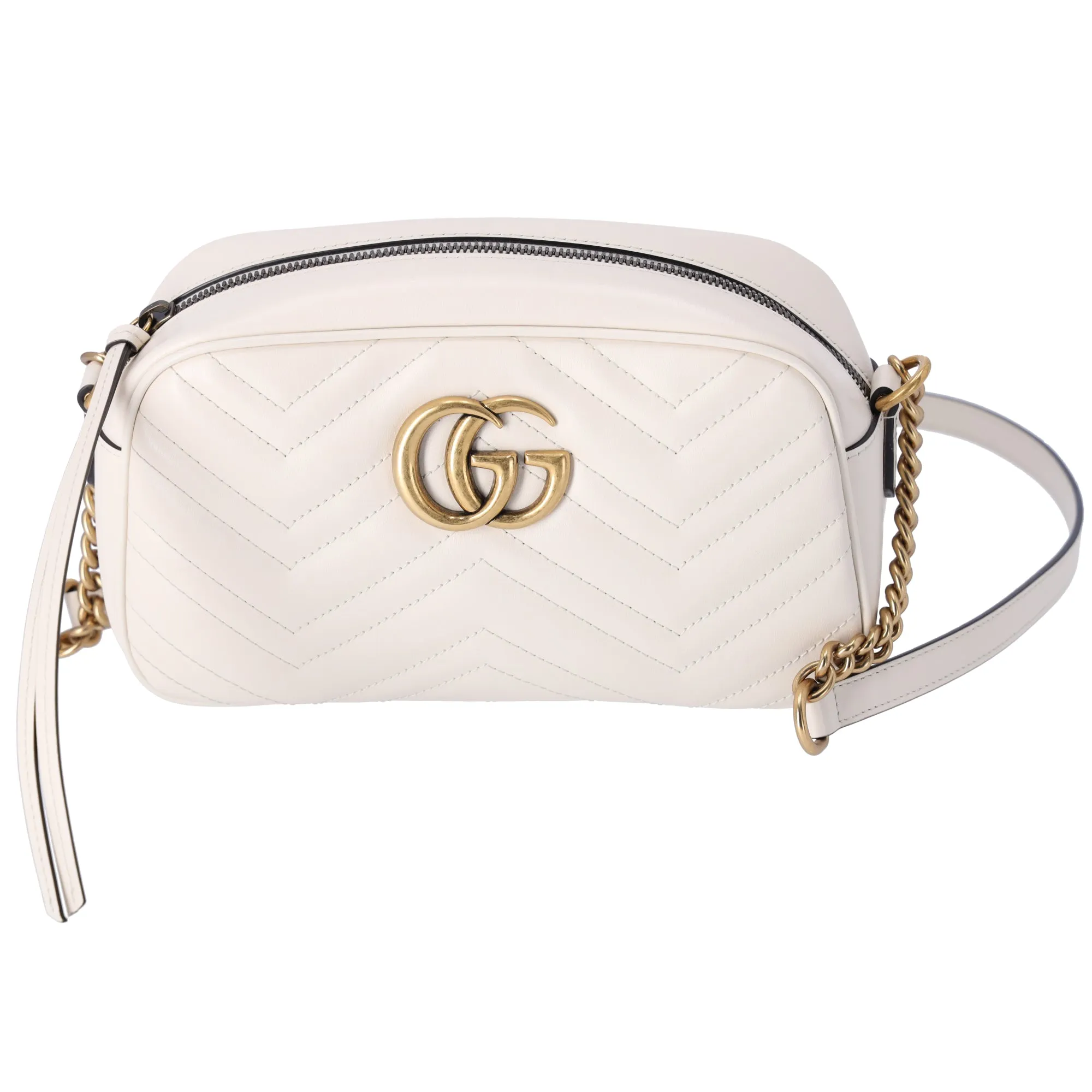 GUCCI GG Marmont Quilted Small Shoulder Bag Crossbody  47632 Cream Leather