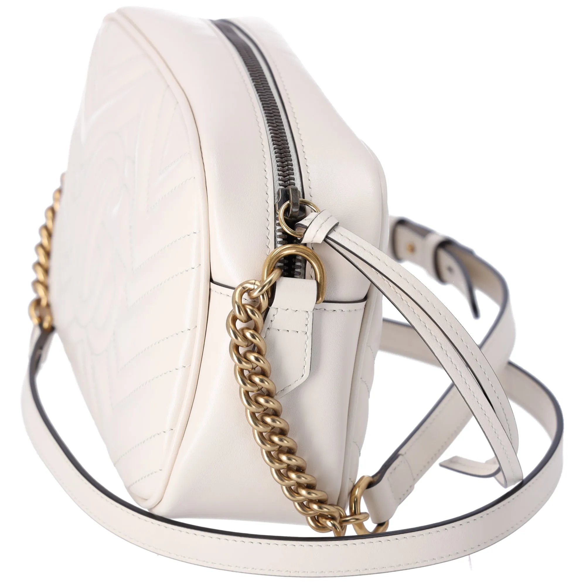 GUCCI GG Marmont Quilted Small Shoulder Bag Crossbody  47632 Cream Leather