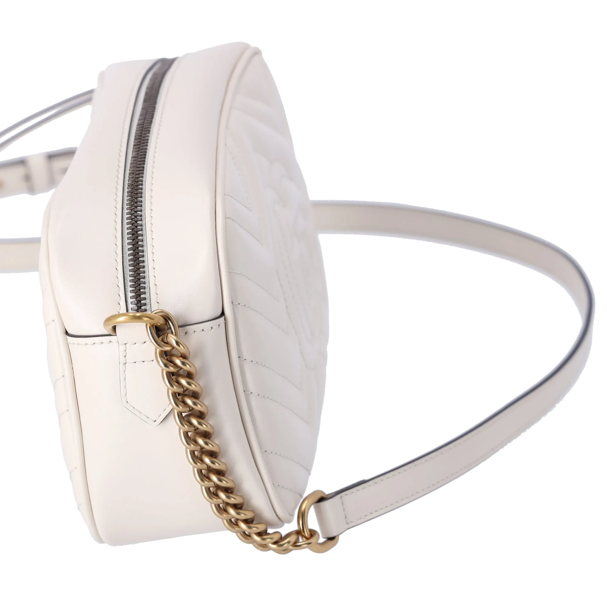 GUCCI GG Marmont Quilted Small Shoulder Bag Crossbody  47632 Cream Leather