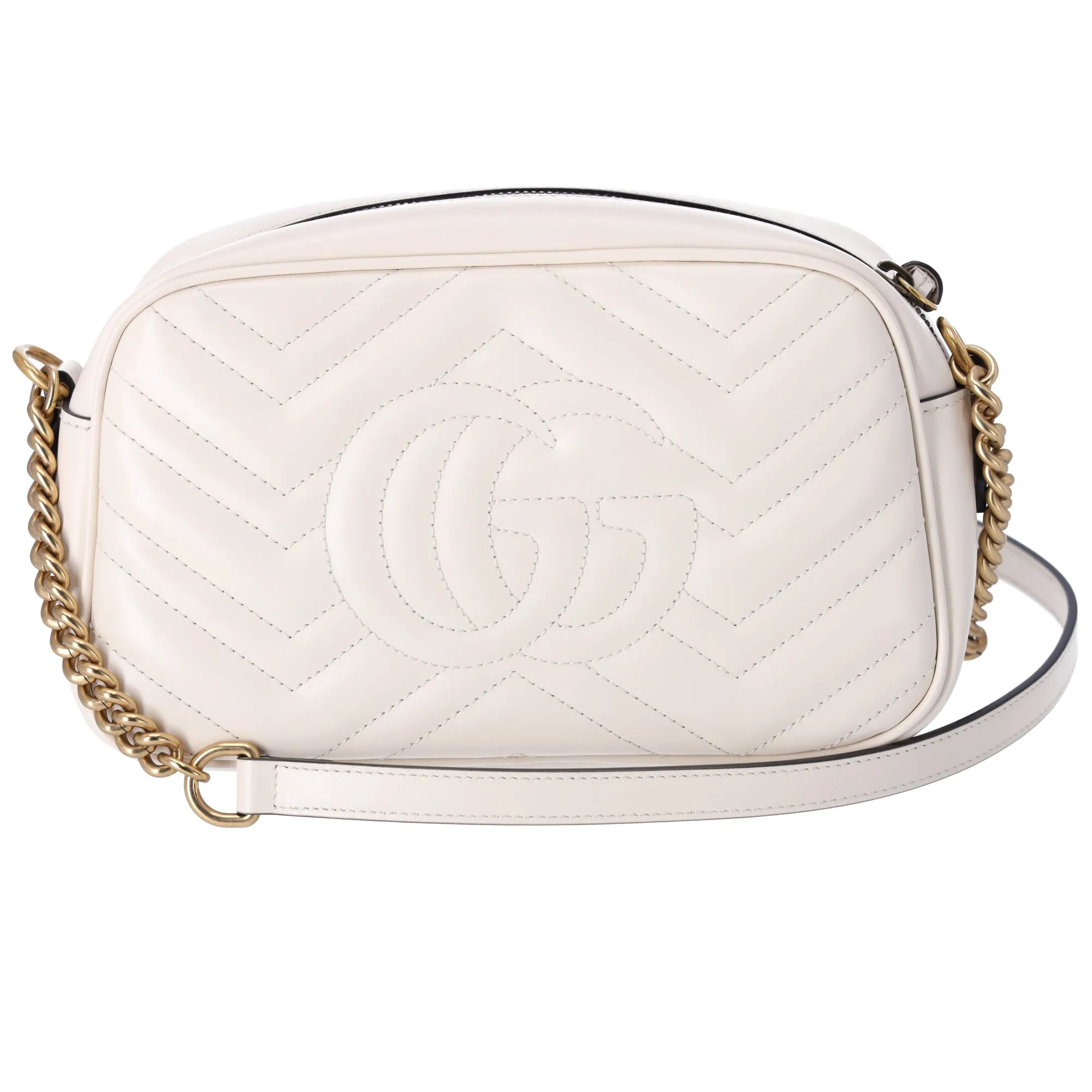 GUCCI GG Marmont Quilted Small Shoulder Bag Crossbody  47632 Cream Leather