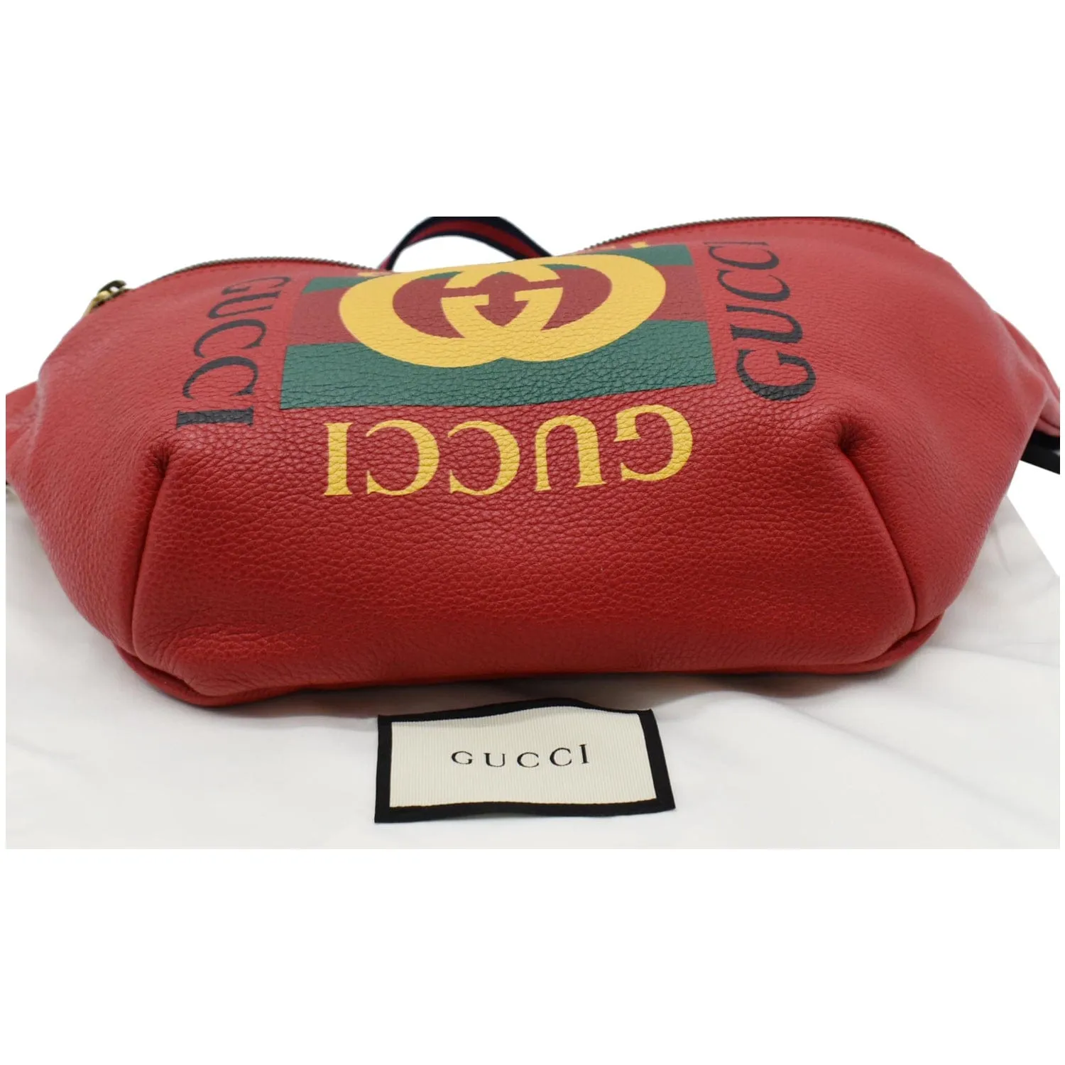 GUCCI Print Medium Leather Belt Waist Bum Bag Red 530412