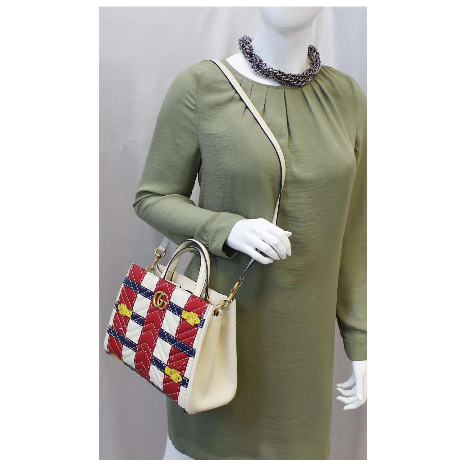 GUCCI Trompe L’oeil Print GG Marmont Top Handle Shoulder Bag