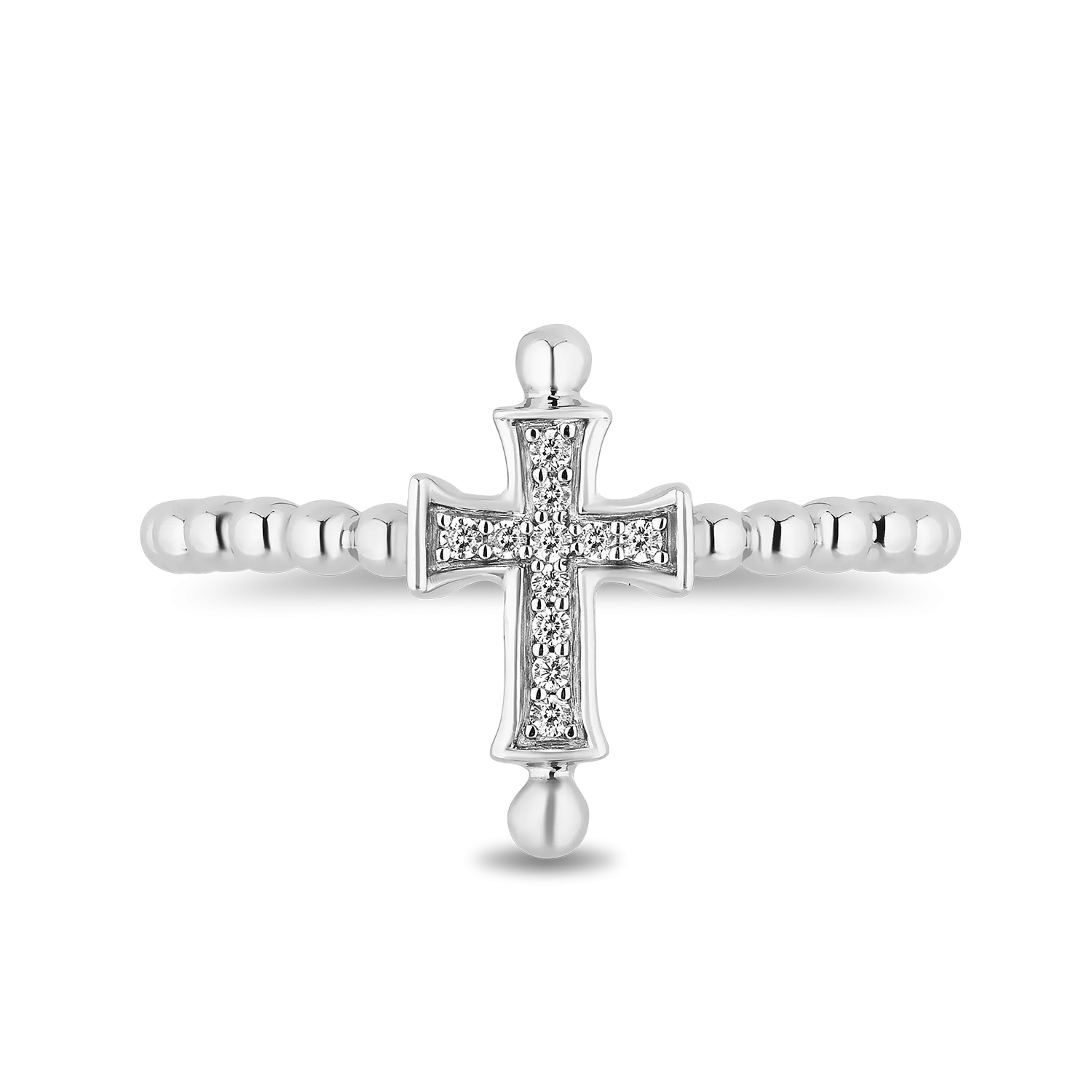 Hallmark Fine Jewelry Petite Beaded Cross Ring in Sterling Silver with Diamonds