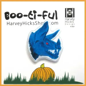 Halloween pin featuring a leaf nose bat, blue