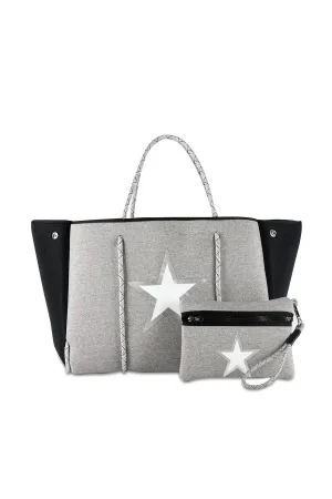 Haute Shore Greyson Tote- wonder gray linen/ silver outlines w star