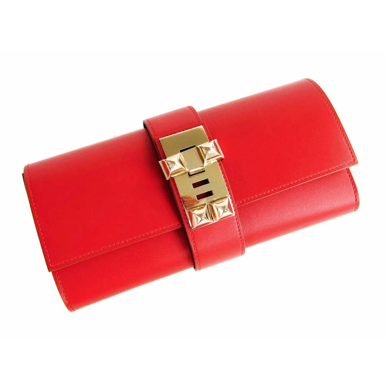 Hermes Sanguine Red Permabrass Medor Pochette Tadelakt Bag Clutch