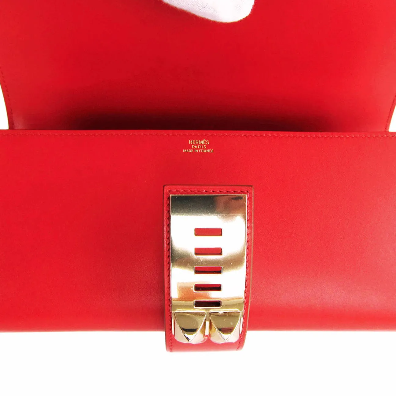 Hermes Sanguine Red Permabrass Medor Pochette Tadelakt Bag Clutch