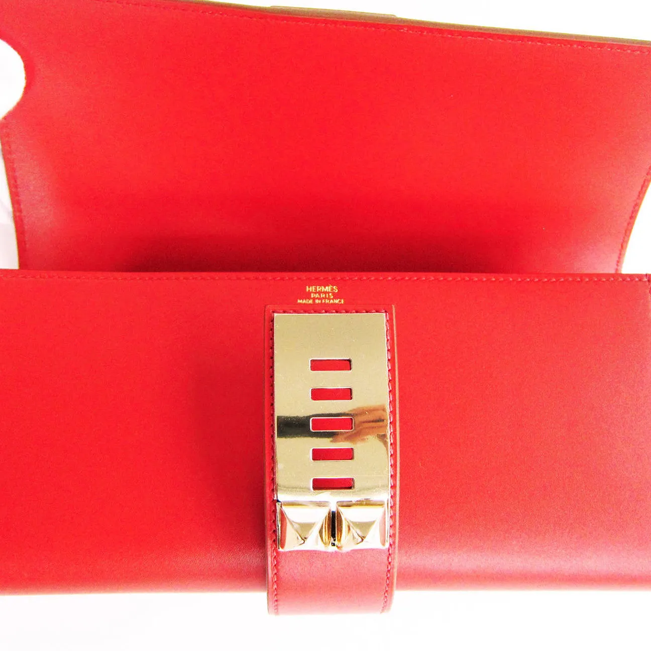 Hermes Sanguine Red Permabrass Medor Pochette Tadelakt Bag Clutch