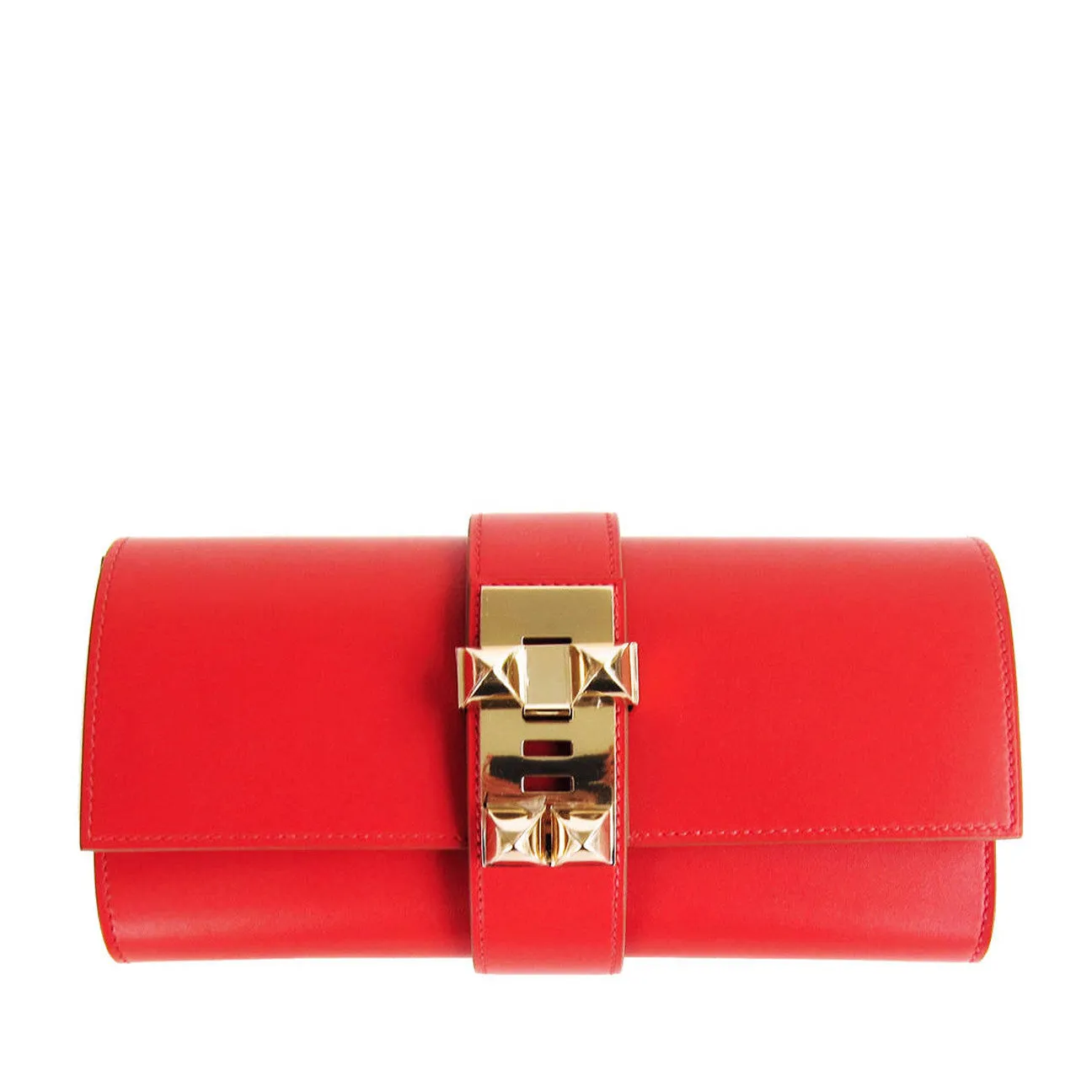 Hermes Sanguine Red Permabrass Medor Pochette Tadelakt Bag Clutch