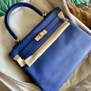 Hermès Kelly 25 Bleu Brighton Swift Gold Hardware GHW