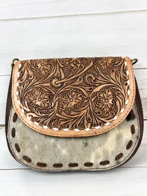 Hide Buckstitch Leather Saddle Bag Style Handbag