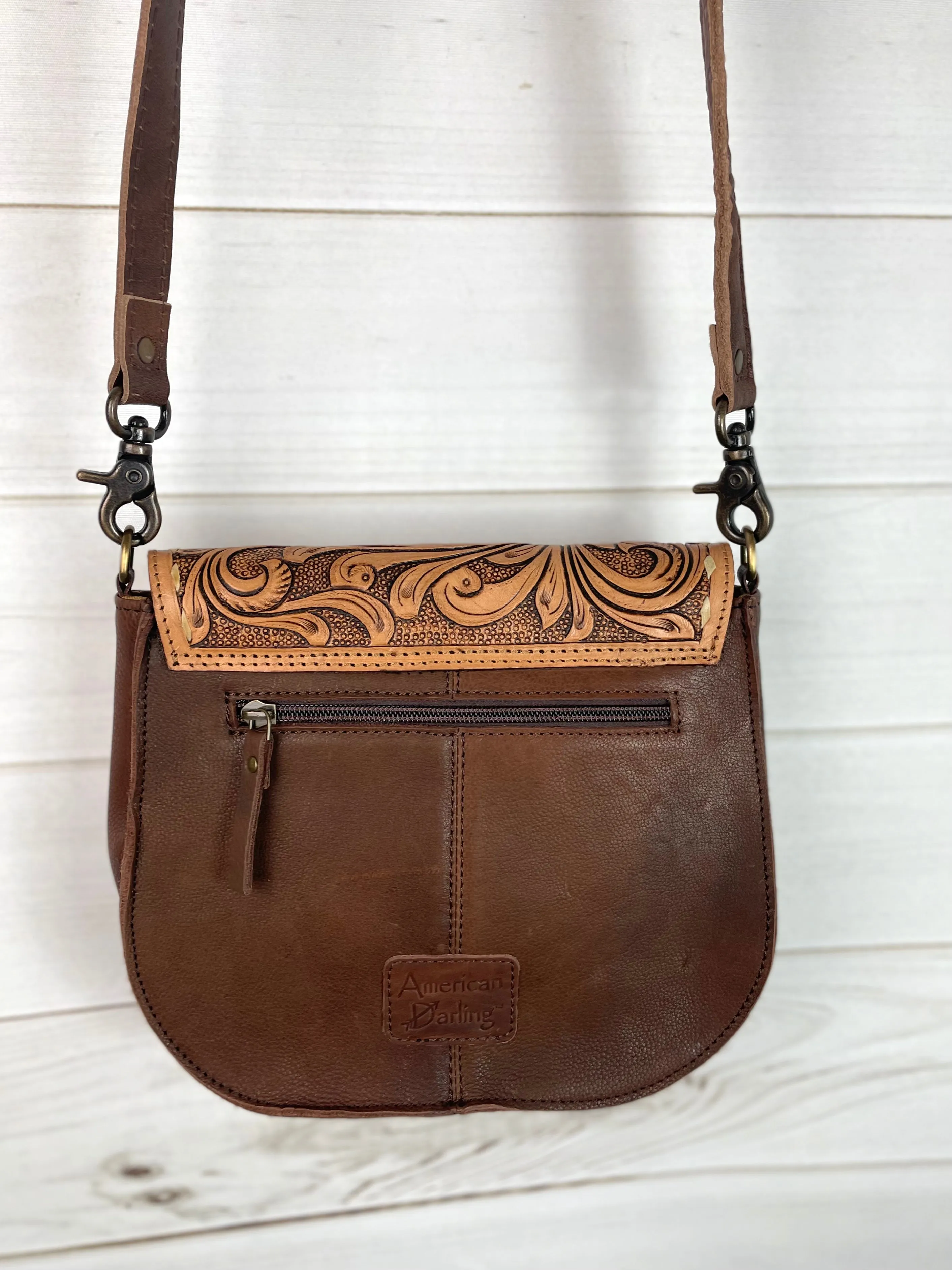 Hide Buckstitch Leather Saddle Bag Style Handbag