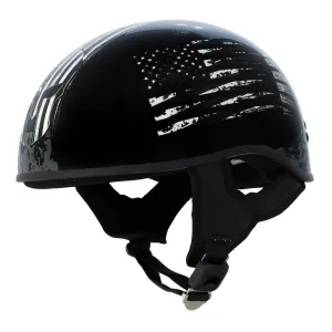 HLD1043 Gloss Black 'Black and White Warrior Bullet' Advanced DOT Skull Half Helmet for Men and Women