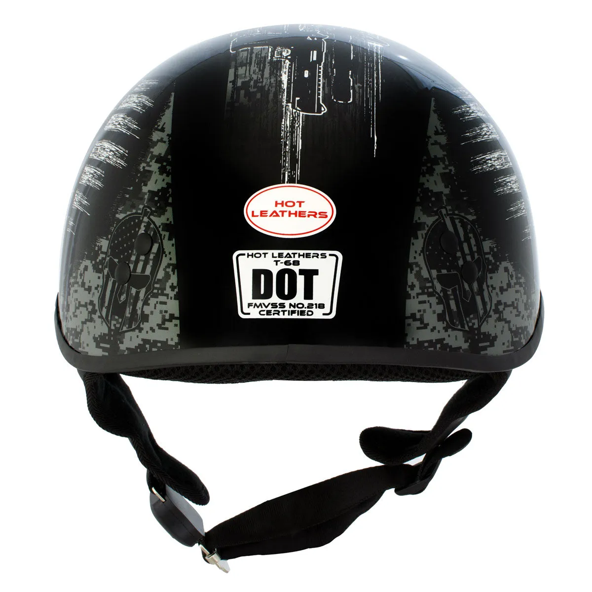HLD1043 Gloss Black 'Black and White Warrior Bullet' Advanced DOT Skull Half Helmet for Men and Women