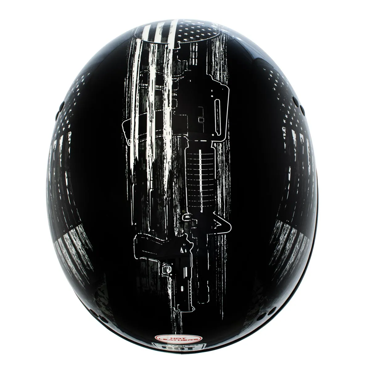 HLD1043 Gloss Black 'Black and White Warrior Bullet' Advanced DOT Skull Half Helmet for Men and Women