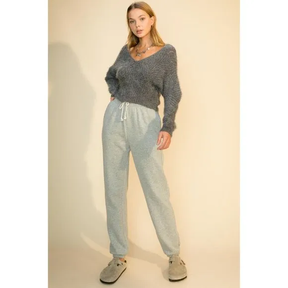 HYFVE WOMENS GREY SOFT FUZZY V-NECK SWEATER SZ: S/M/L