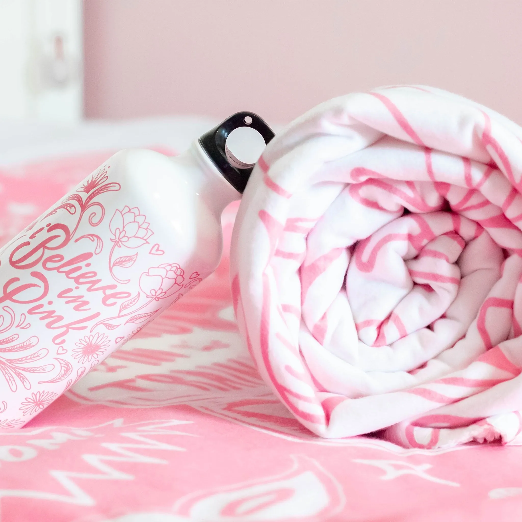 I Believe In Pink Breast Cancer Awareness Sherpa Throw Blanket