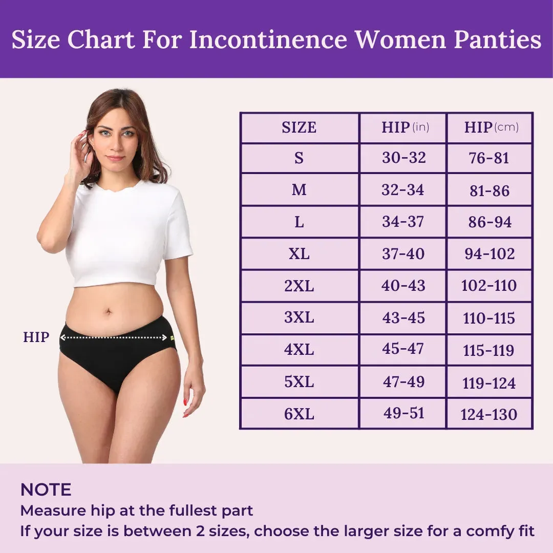 Incontinence Panties | Mid Waist | Leakproof Crotch | Holds Leaks Up To 25ml | Full Hip & Back Coverage | Pack Of 2