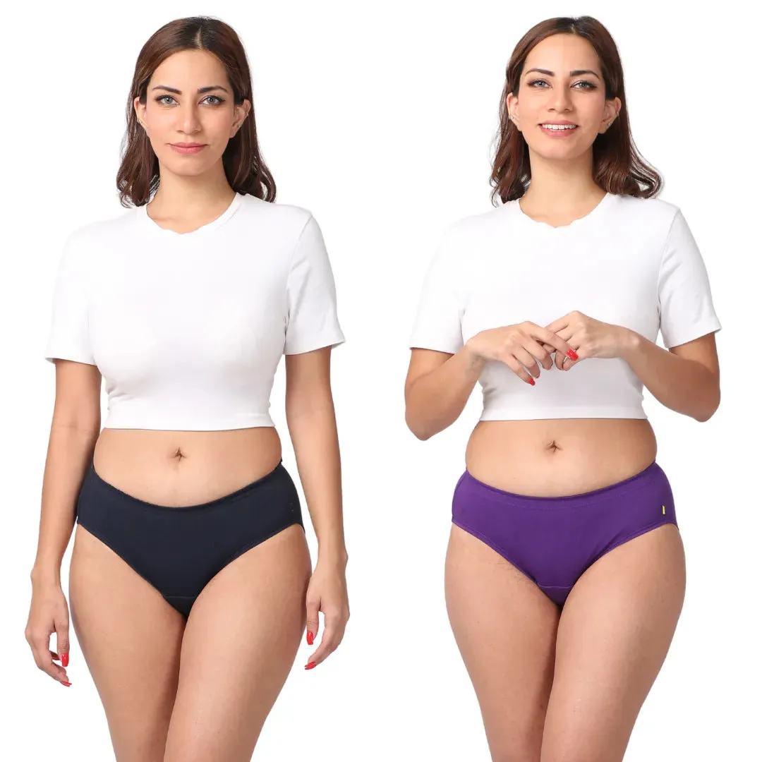 Incontinence Panties | Mid Waist | Leakproof Crotch | Holds Leaks Up To 25ml | Full Hip & Back Coverage | Pack Of 2