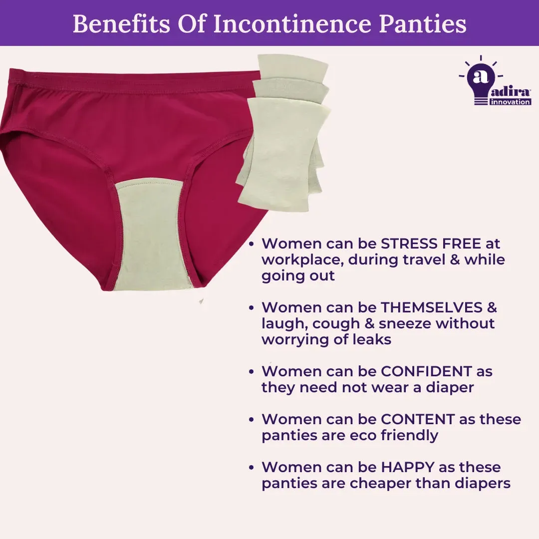 Incontinence Panties | Mid Waist | Leakproof Crotch | Holds Leaks Up To 25ml | Full Hip & Back Coverage | Pack Of 2
