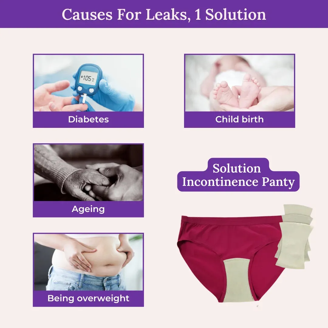 Incontinence Panties | Mid Waist | Leakproof Crotch | Holds Leaks Up To 25ml | Full Hip & Back Coverage | Pack Of 2