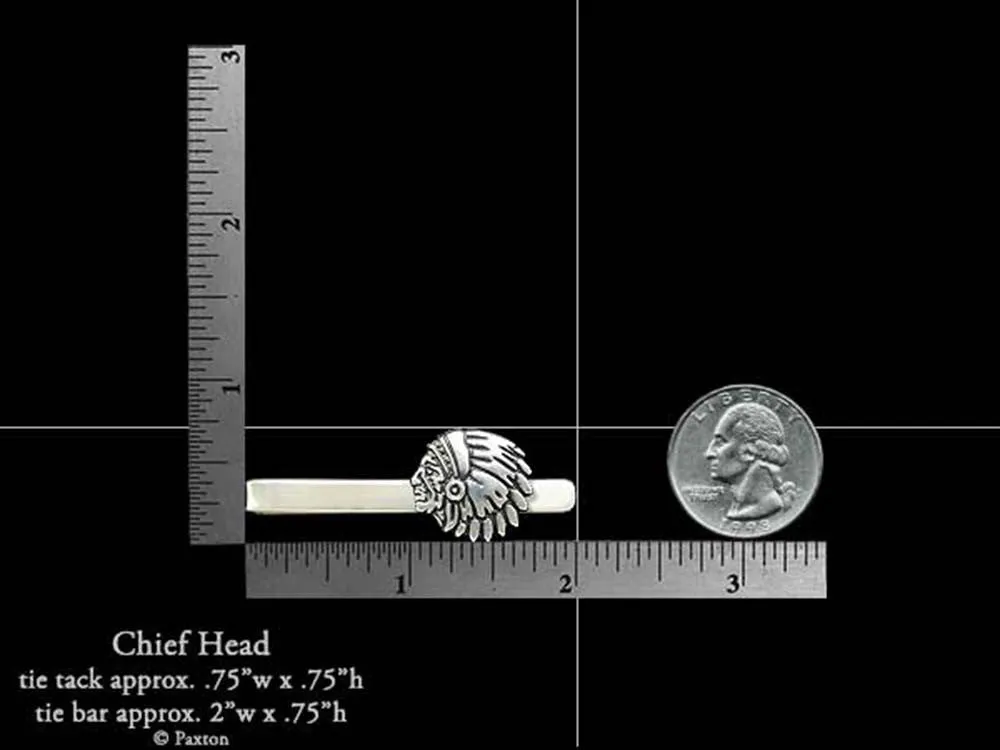 Indian Chief Head Tie Tack or Indian Chief Head Tie Bar / Tie Clip Sterling Silver