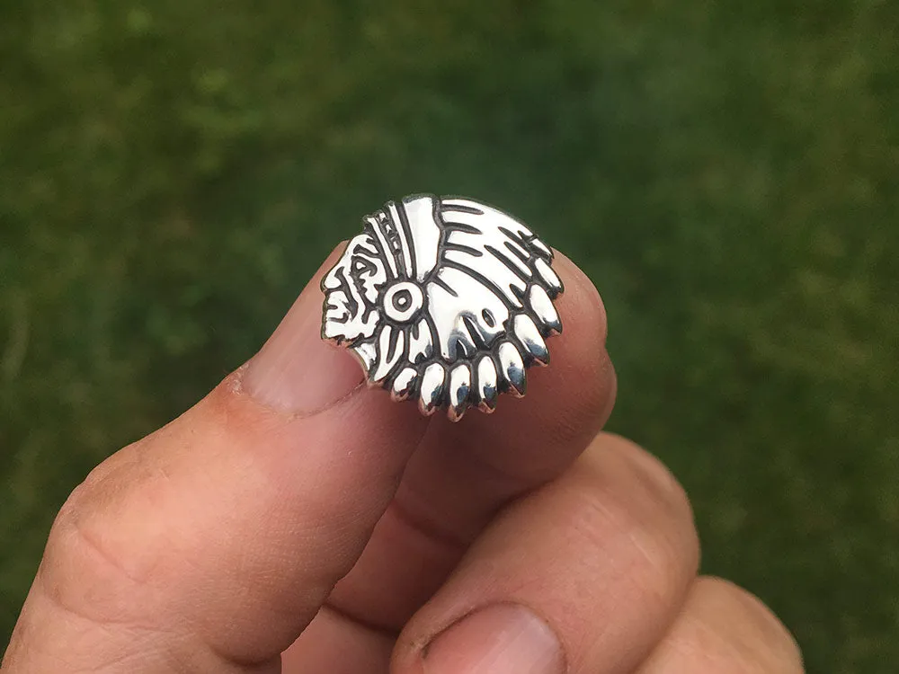 Indian Chief Head Tie Tack or Indian Chief Head Tie Bar / Tie Clip Sterling Silver