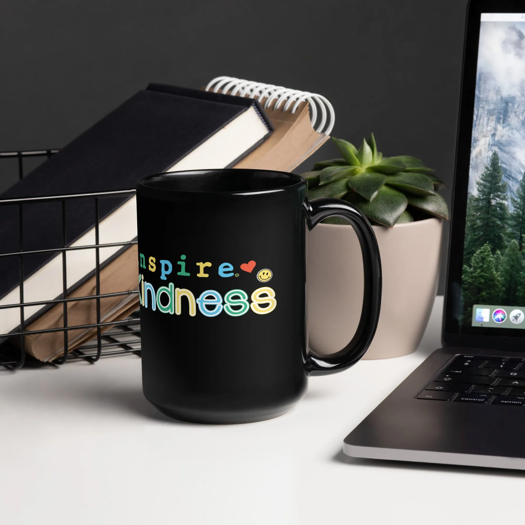 inspire Kindness Black Glossy Mug