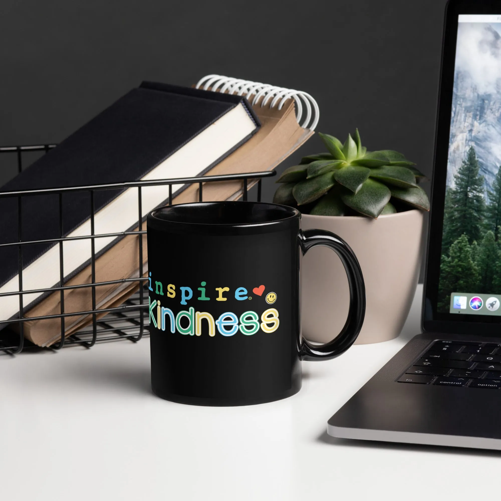 inspire Kindness Black Glossy Mug
