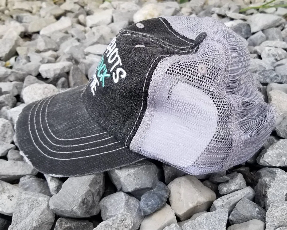 Its Shots O'clock Time, low profile black distressed cap
