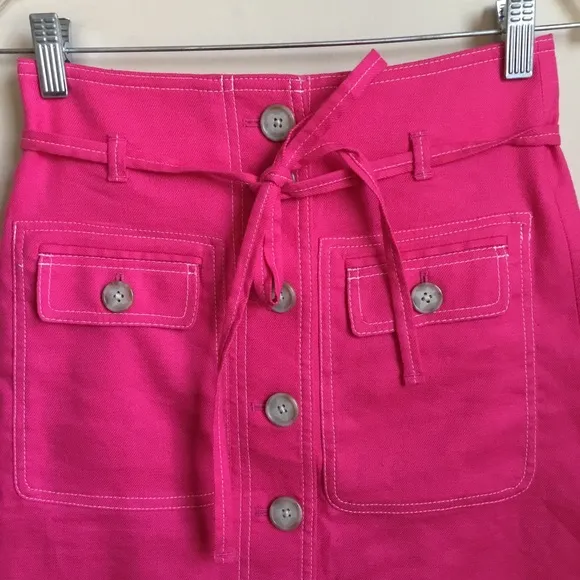 J. Crew Pink Front Button Waist Tie Linen Skirt