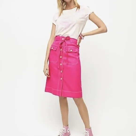 J. Crew Pink Front Button Waist Tie Linen Skirt